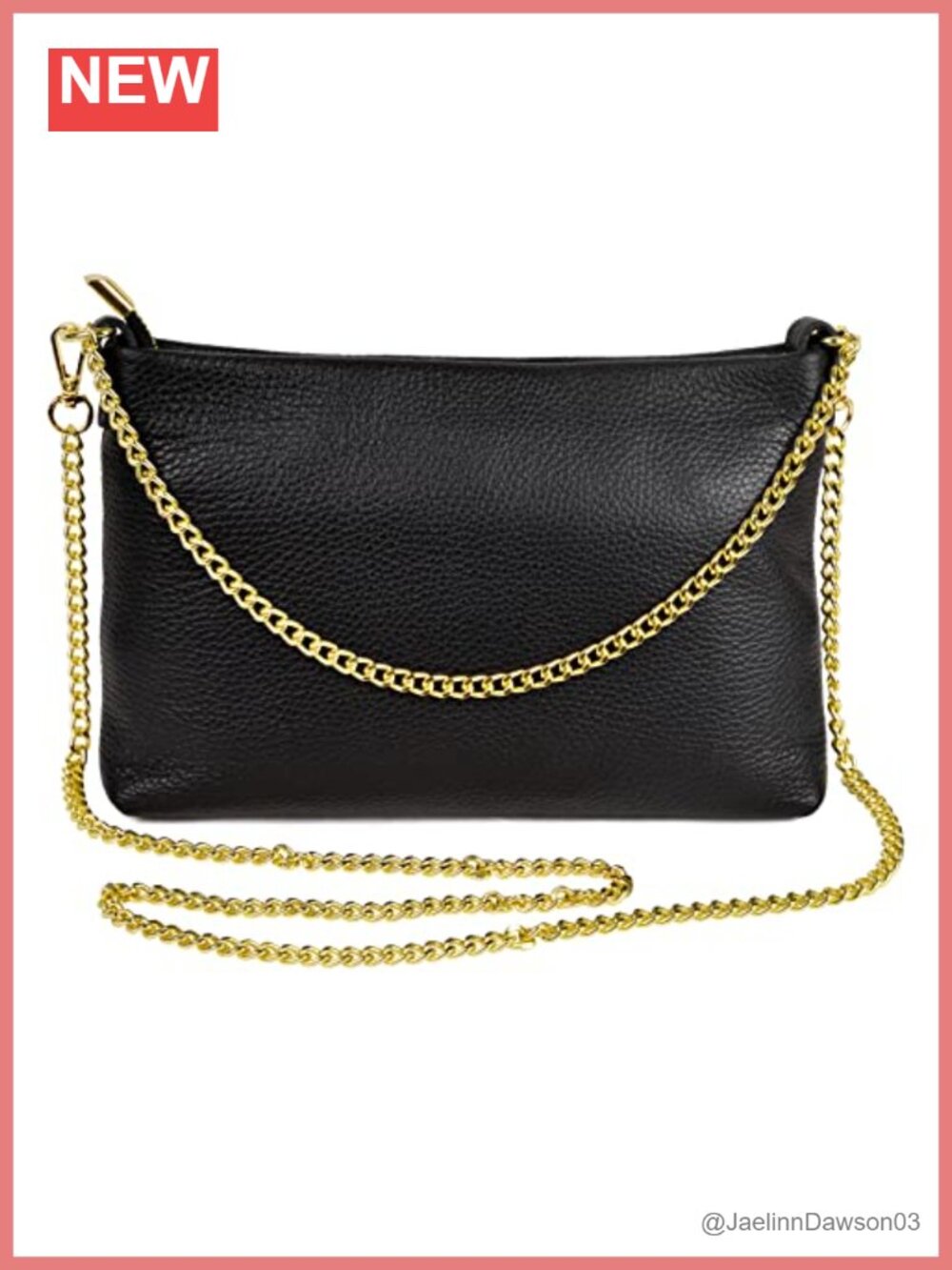 Genuine Italian Leather Clutch Evening Bag Gold Chain Crossbody Purse